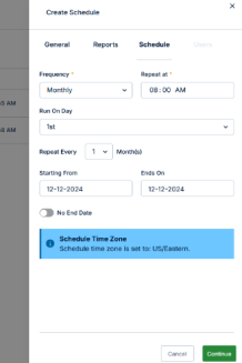 scheduling reports in reports center