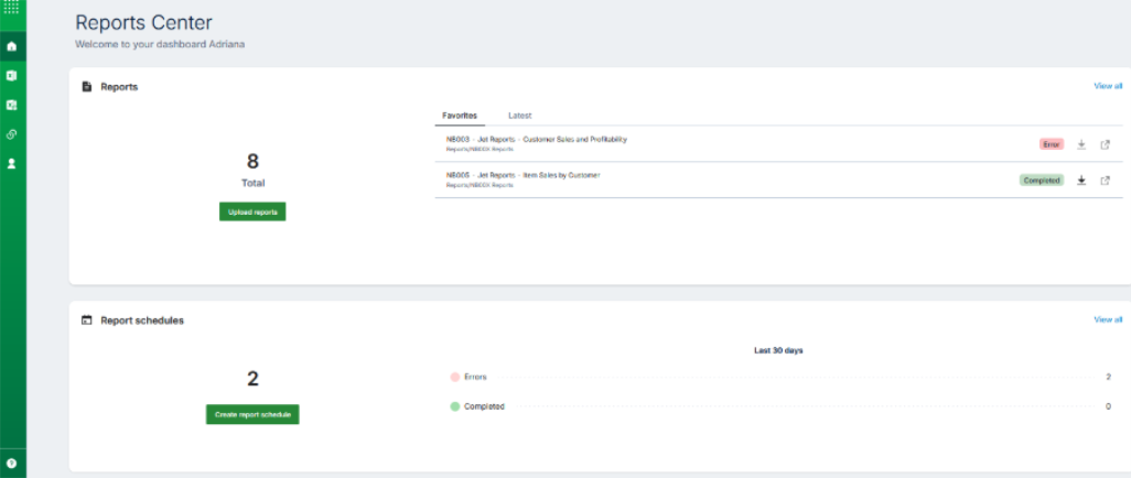 reports center home page