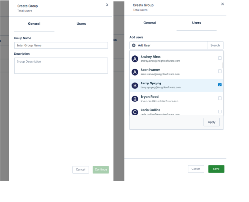 create groups in Reports Center